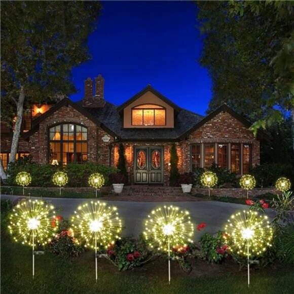 4-Pack Solar Outdoor Lights for Garden Decorations 360 LED Solar Firework Lights - Picture 7 of 8